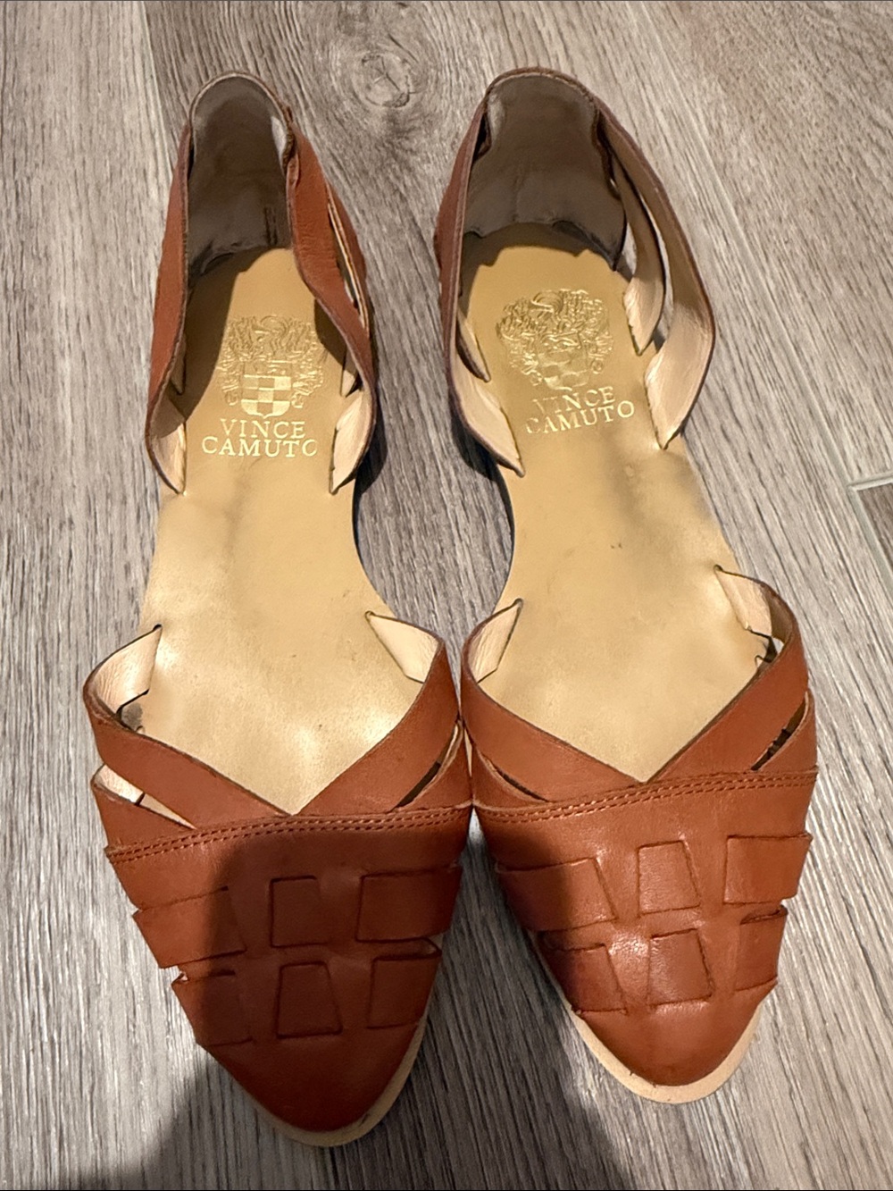 Vince Camuto Brown Leather Pointed D'Orsay Flats